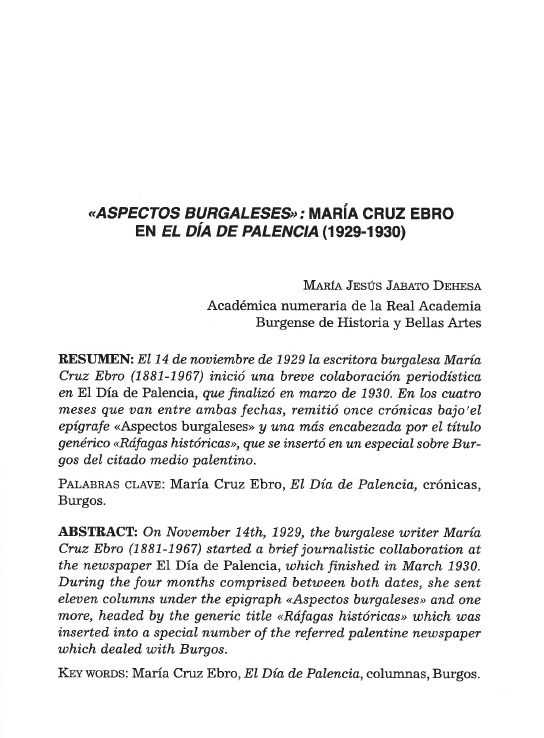 «Aspectos burgaleses»: María Cruz Ebro en El Día de Palencia (1928-1930)