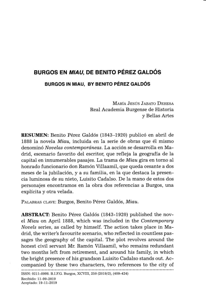 Burgos en Miau, de Benito Pérez Galdós